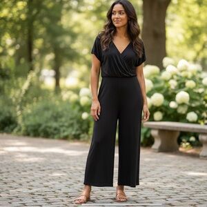 CORINNE COLLECTION Crossover Short Sleeve Modal Stretch Wide Leg Jumpsuit M